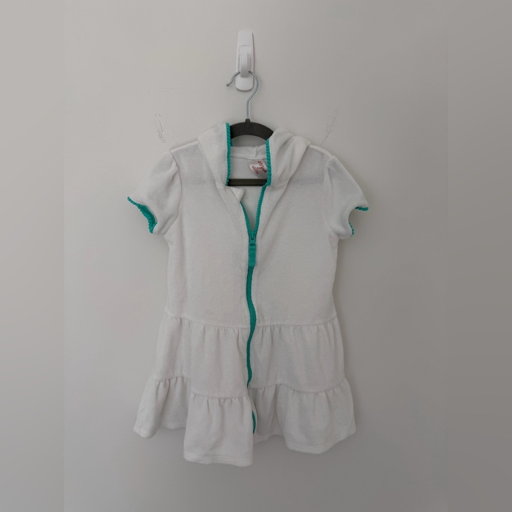 🐚 Cat & Jack White Turquoise Hooded Swim Cover-Up Dress 5T 🐚